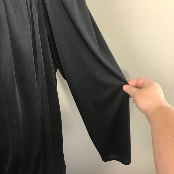 Abby Kent Vintage Black Glam Draped Sequin High-Low Midi Dress - Picture 7 of 13